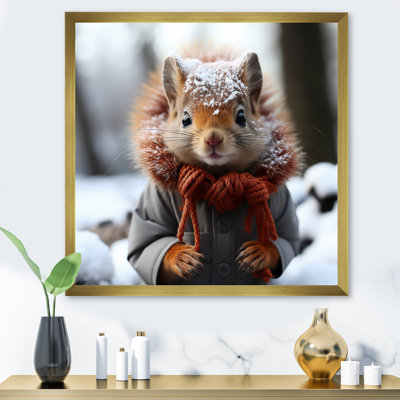 Cute Squirrel With Scarf In Snow III - Squirrel Animal Wall Art