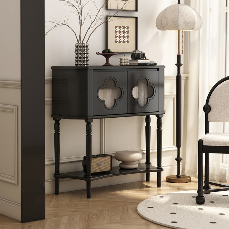 Console demi-cercle en bois massif noir, Black