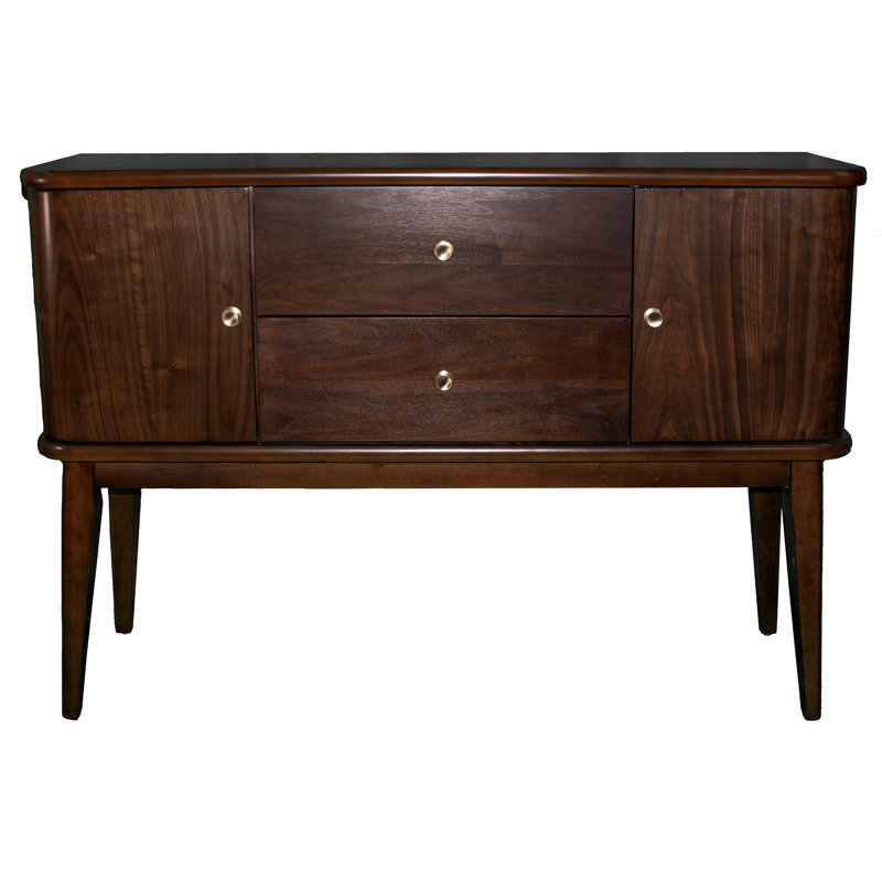 Buffet moderne du milieu du siècle, fini cerisier, avec 2 tiroirs et armoires en bois massif, style antique.