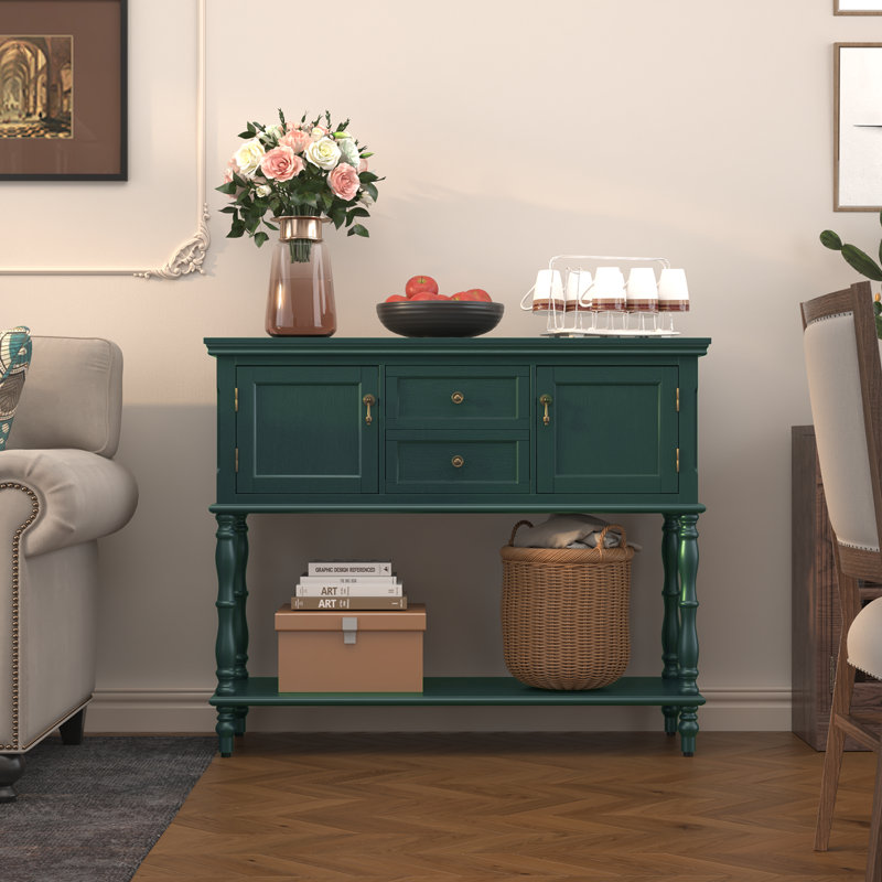 Farmhouse Wood Console Table with Drawers and Cabinet for Entry and Living Room
