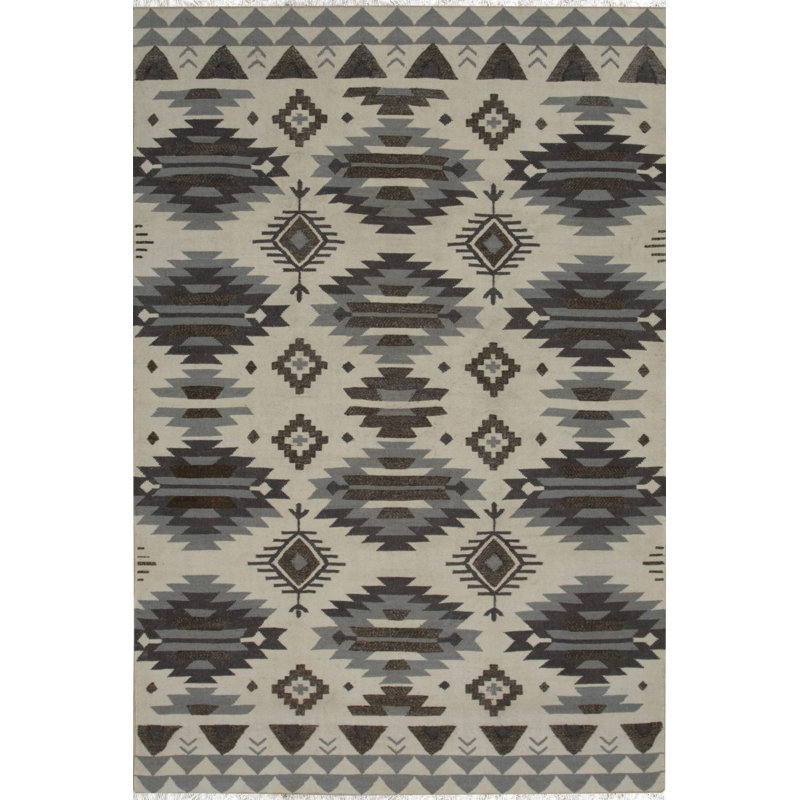 6x9 Ivory Flat Weave Wool Stacked Aztec Motifs Classic Traditional Modern Contemporary Carpet Rug