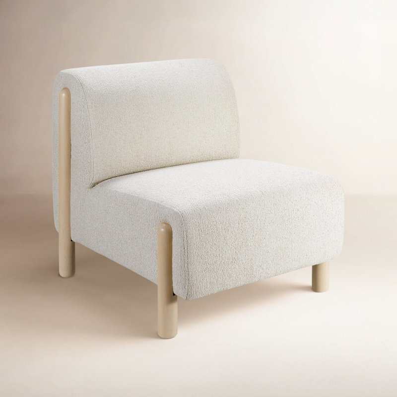 Fauteuil d'appoint moderne Fethiye, Velours blanc, Beige