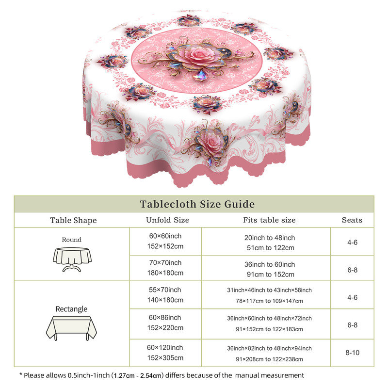 Pink Rose Pattern Design Polyester Washable Tablecloth