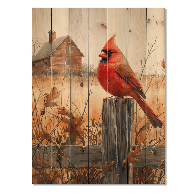 Cardinal oiseau par The Farmhouse III - Art mural en bois oiseau - sur bois de pin naturel, H 32 po x l 24 po x P 0,78 po
