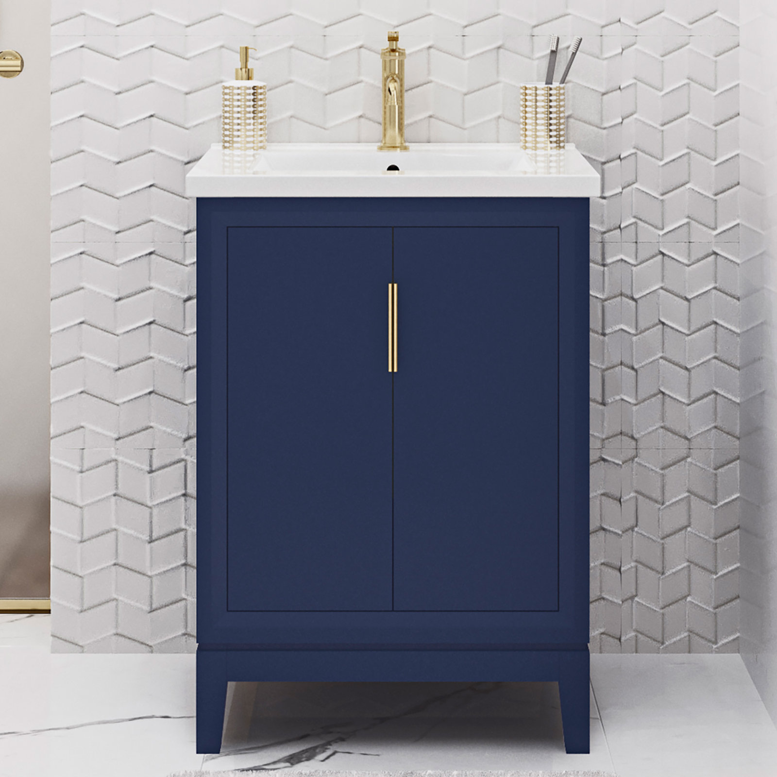 Finck 24'' Single Bathroom Vanity, Monarch Blue, Gold
