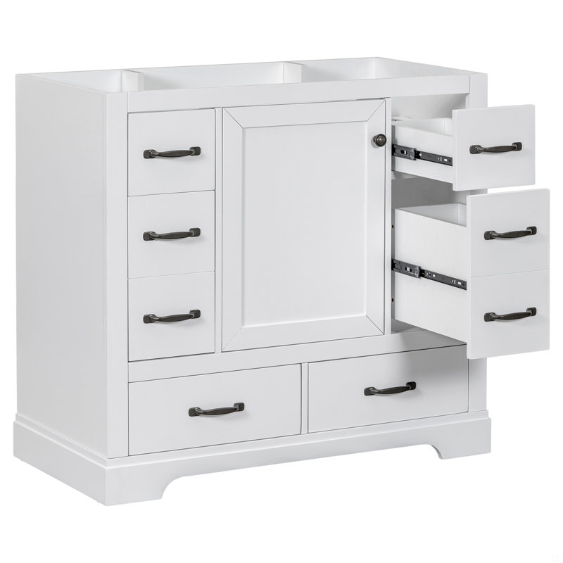 Meuble-lavabo 36 po sans lavabo, base d'armoire seulement, six tiroirs, séparateur de tiroir multifonctionnel, tablette réglable (sans lavabo)