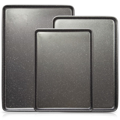 Nonstick Cookie Sheet Baking Tray Set 3-Piece - Speckled Gunmetal | Nonstick Baking Pans Set | Carbon Steel Tray Bakeware Sets | Oven Safe Baking Set