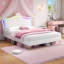 Upholstered Bed With Led Adjustable Crown Shape Headboard-1164145277-1153949538