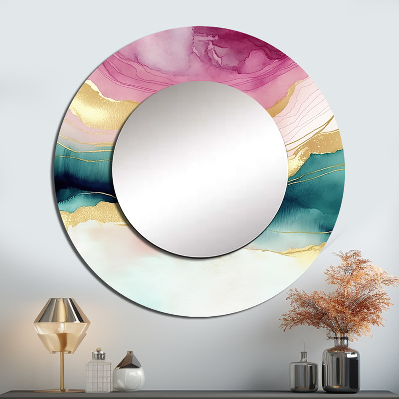 Pressoir abstrait Geode Marble Waves Pink III - miroir mural décoratif moderne, 23 po x 23 po