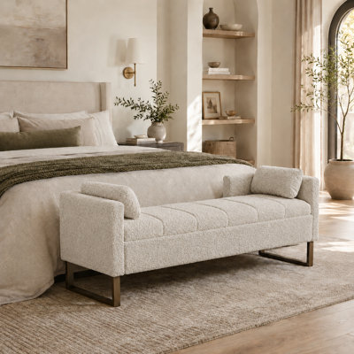 Banc de rangement capitonné moderne avec accoudoirs et coussins pour chambre à coucher et vestibule