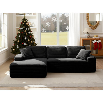 93.7” Corduroy Sectional Couch Sofa With L-Shape Chaise, Modern Modular Compression Sofa Couch Upholstered Couches For Living Room Bedroom, No Assembly Required