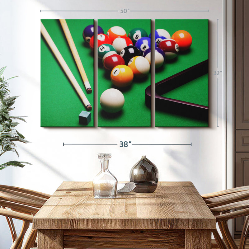 «Game Of Billiards», 3 pièces sur toile, H 32 po x l 50 po x P 1,25 po
