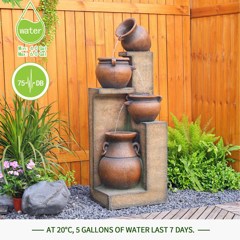 53 Inches 4 Tiered Floor Standing Outdoor Water Fountains and Waterfalls for Garden, Gold