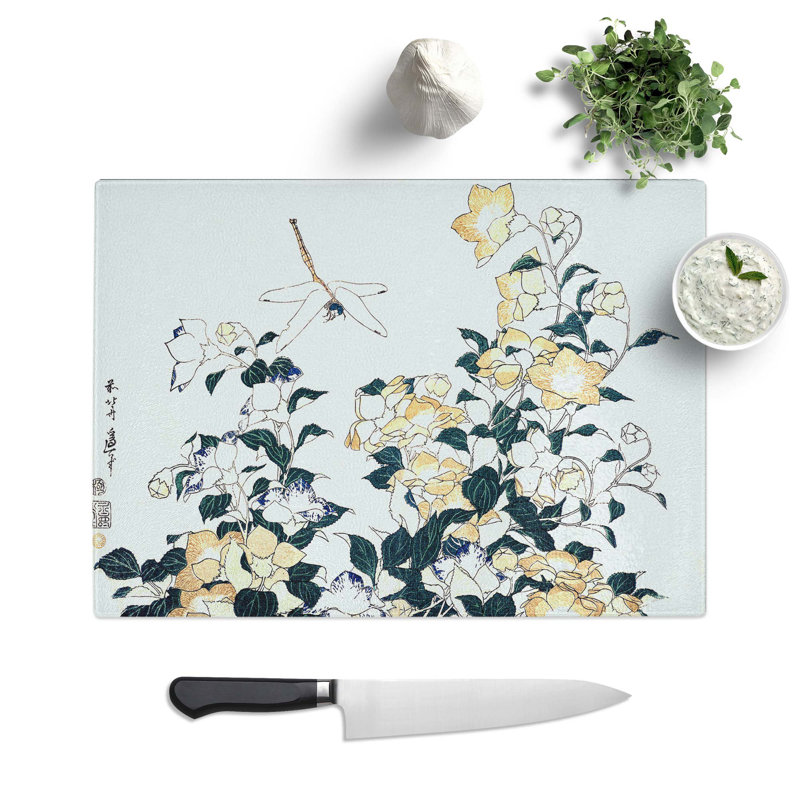 Glass Dragonfly And Bellflower by Katsushika Hokusai Chopping Board, 28.5 cm W x 20 cm L
