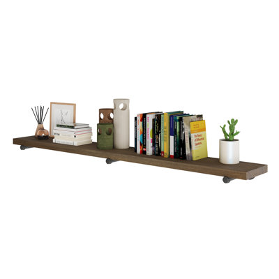 72 Inch Floating Shelf with Pipe Shelf Bracket, 9.25" Deep Wooden Wall Shelf, Living Room Shelf, 1.5" Thick Industrial Pipe Shelf, Office Shelving, Farmhouse & Boho Shelf Decor, Dark Walnut, 1 Pc
