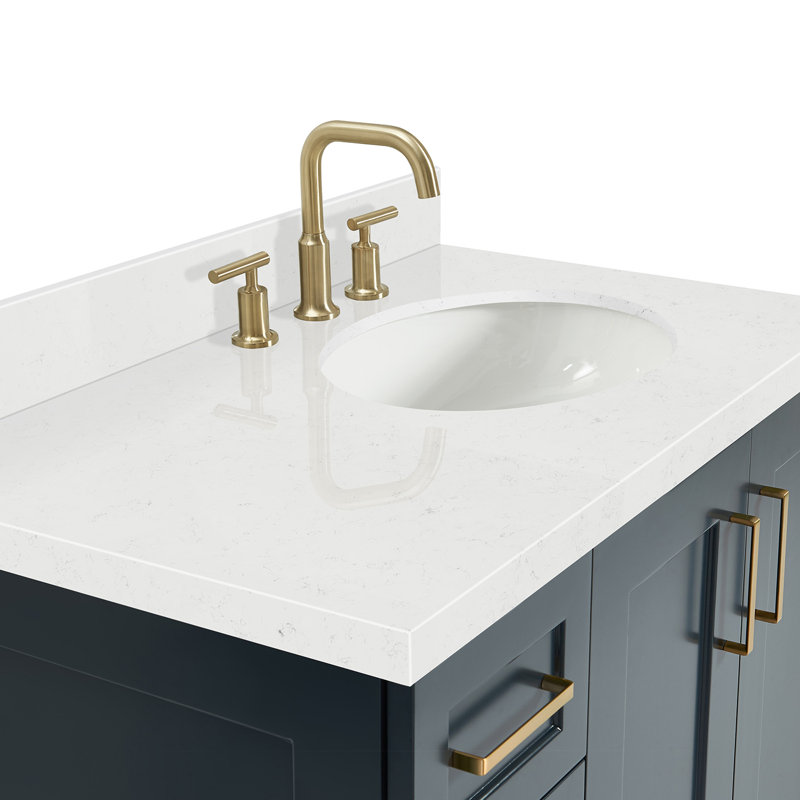 37 IN.  Single Bathroom Vanity, Midnight Blue, Oval, Right