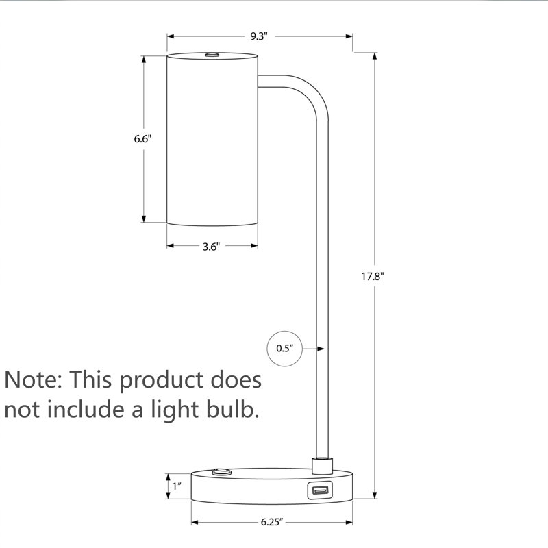Lampe de bureau 17,8 po en métal gris avec abat-jour réglable, port USB