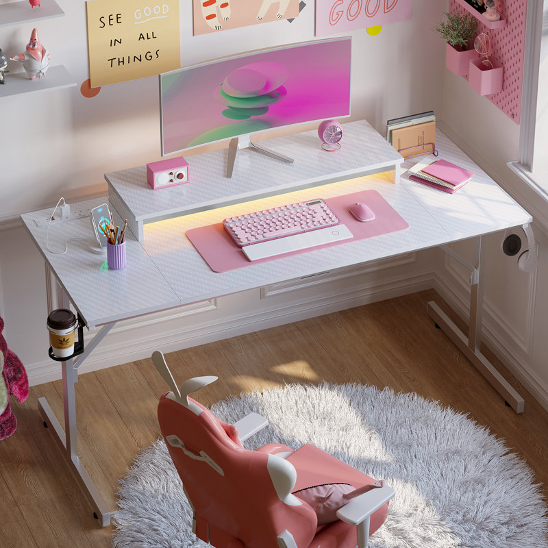 Bueche Metal Base Computer Desk, White