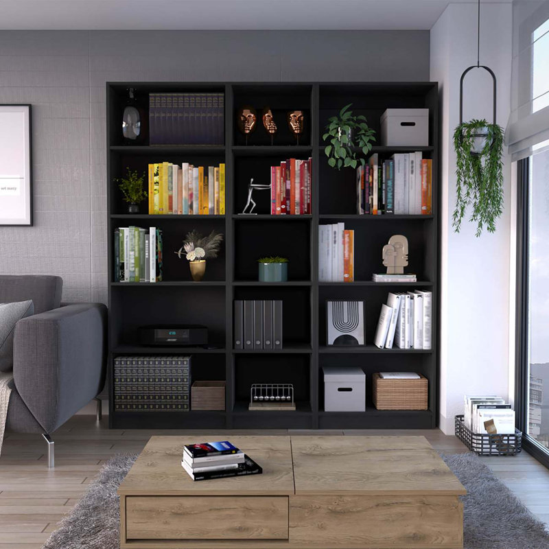 Ensemble de salon moderne 3 pièces avec bibliothèques élégantes pour un décor sophistiqué.
