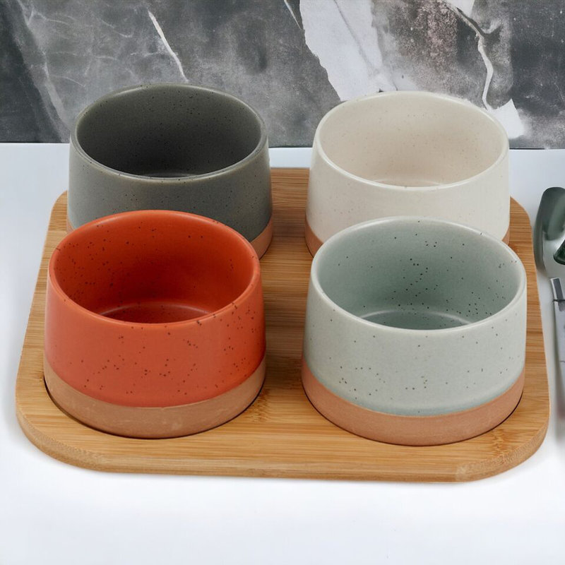 4 Pc Stoneware Serving Condiment Sets