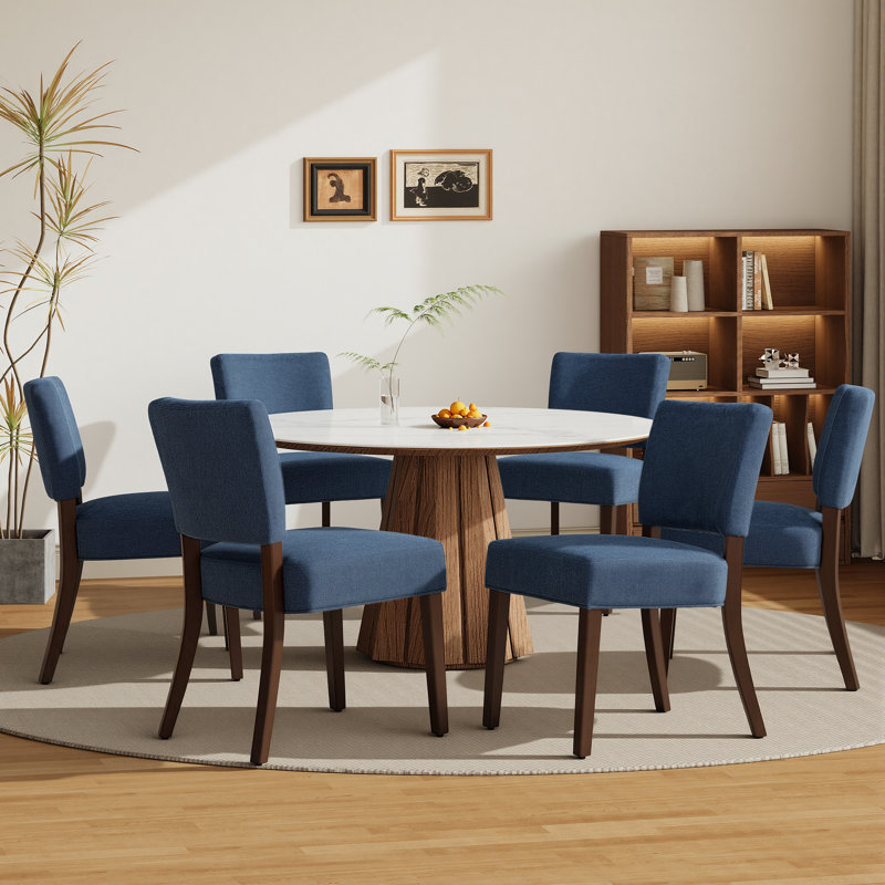 Upholstered Solid Wood Parsons Side Dining Chair, Blue
