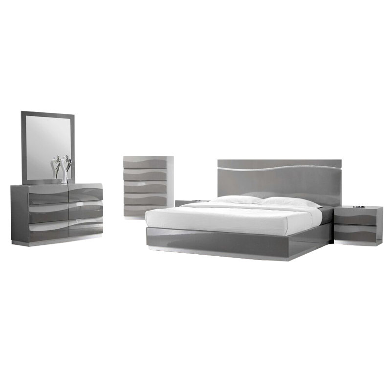 Braylea 5 Pieces Gray Bedroom Set with LED Headboard , King
