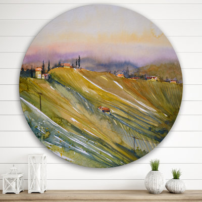 Vineyard at Dawn In Tuscany, Italie - campagne en métal, cercle d'art mural