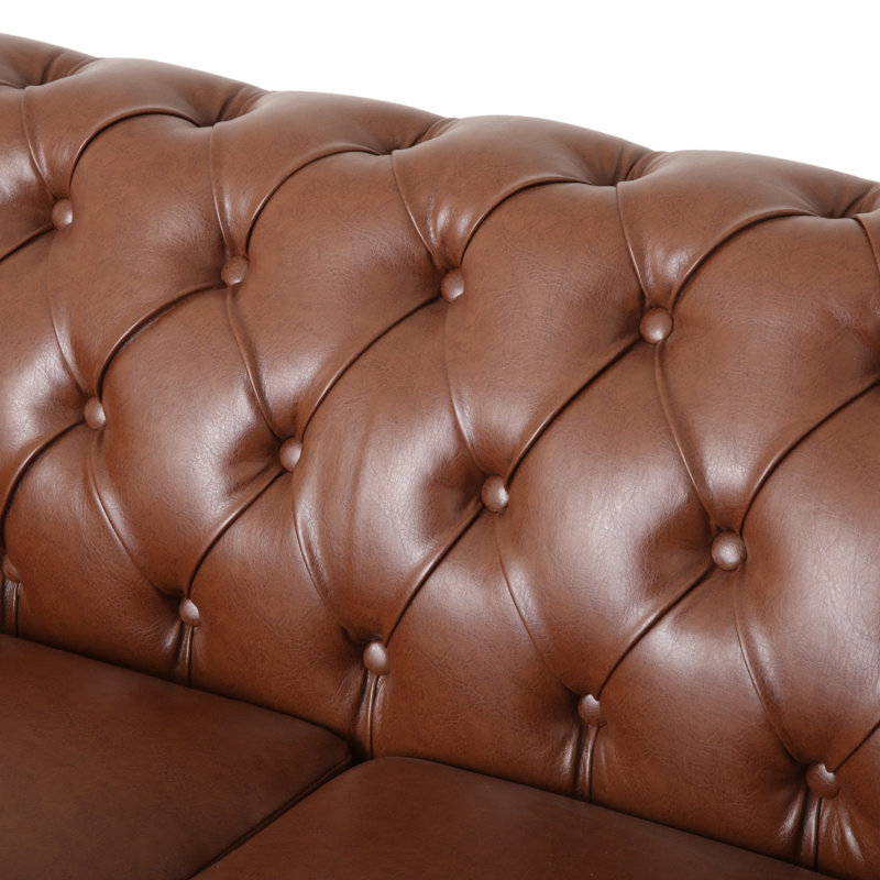 Canapé Chesterfield 3 places Anduin, Similicuir cognac