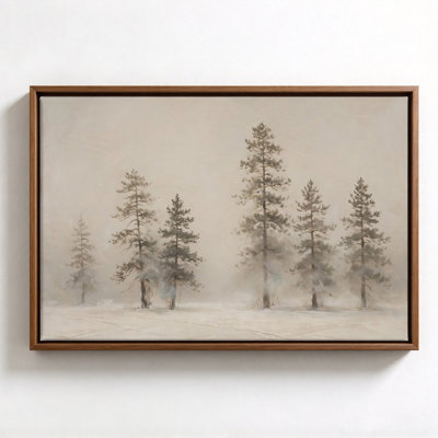 Misty Evergreen dans des tons neutres, art mural encadré noir, 16 po x 24 po, décoration murale moderne pour le salon et la chambre à coucher
