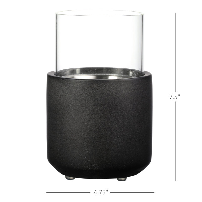 Mini foyer de table en éthanol en béton, gris foncé. Couvercle installé. Brûle l'alcool liquide et solide. Coffre-fort, chauffe 195 pieds carrés Pi. Zone. L 4,76 po x l 7,5 po H 1,5 / 2,5H - gris avec couvercle Et