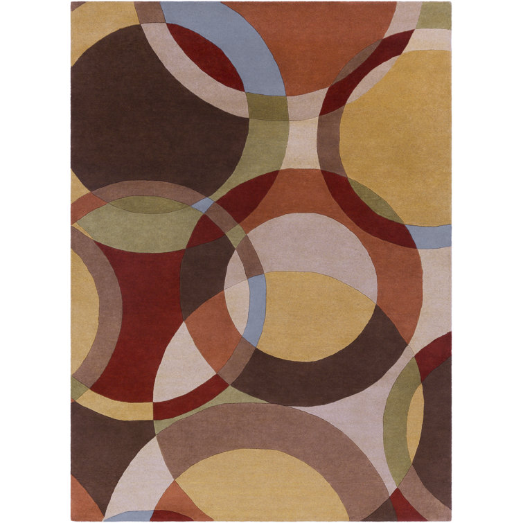 Ayeln Geometric Handmade Tufted Wool Chocolate/Red Area Rug
