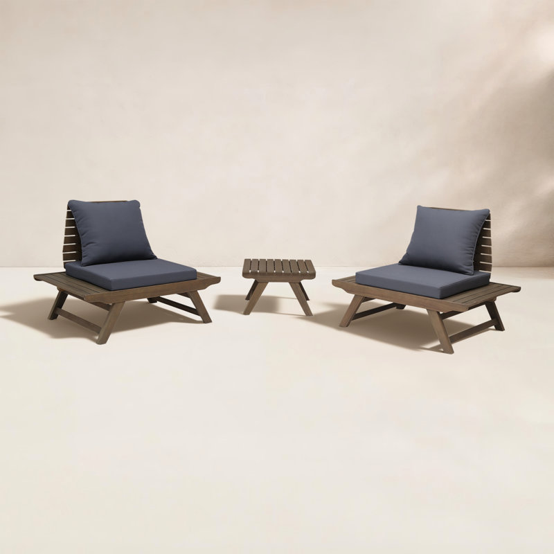 Cason Acacia 2 - Person Patio Conversation Set with Cushions, Gray Frame/Dark Gray Cushion