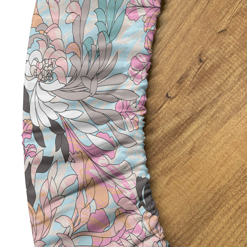 Ambesonne Floral Fitted Round Tablecloth Blue Grey Pink, 47.24" Round