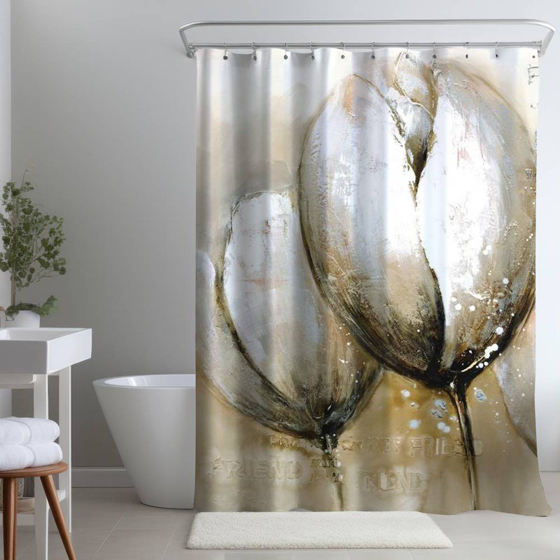 Shower Curtain FL46 – Polyester Shower Curtain, Dye Sublimation Print, 71" W × 74" L, Black/Brown
