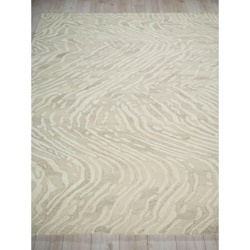 Entro Handmade New Zealand Wool Beige/Ivory Area Rug, Rectangle 8' x 10'
