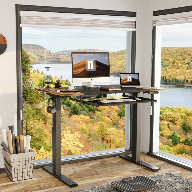 Adjustable Metal Base Computer Desk, 29.5" H x 48" W x 24" D, Black/Rustic