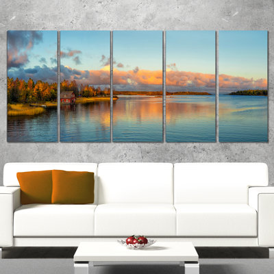 Ensemble 5 pièces d’art mural sur toile tendue coucher de soleil d’automne