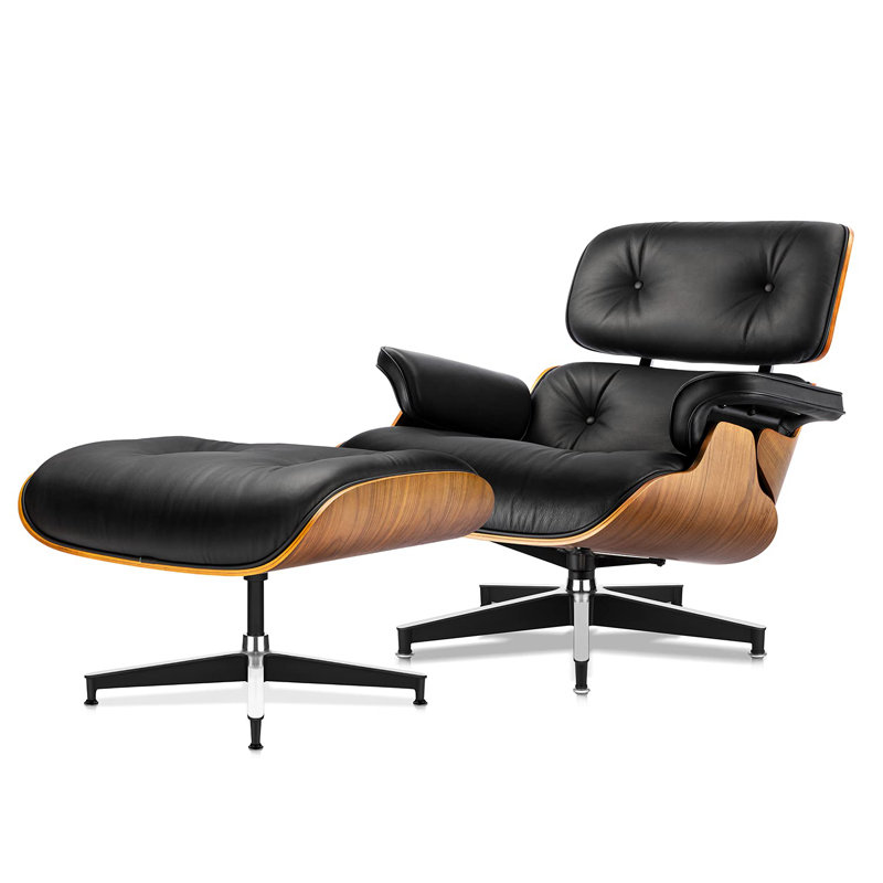 Genuine Leather Swivel Accent Chair with Ottoman