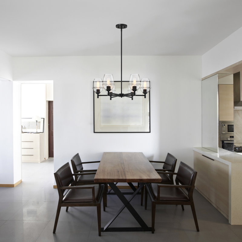 Dolena 6 - Light Steel Dimmable Shaded / Spider Chandelier, Matte Black