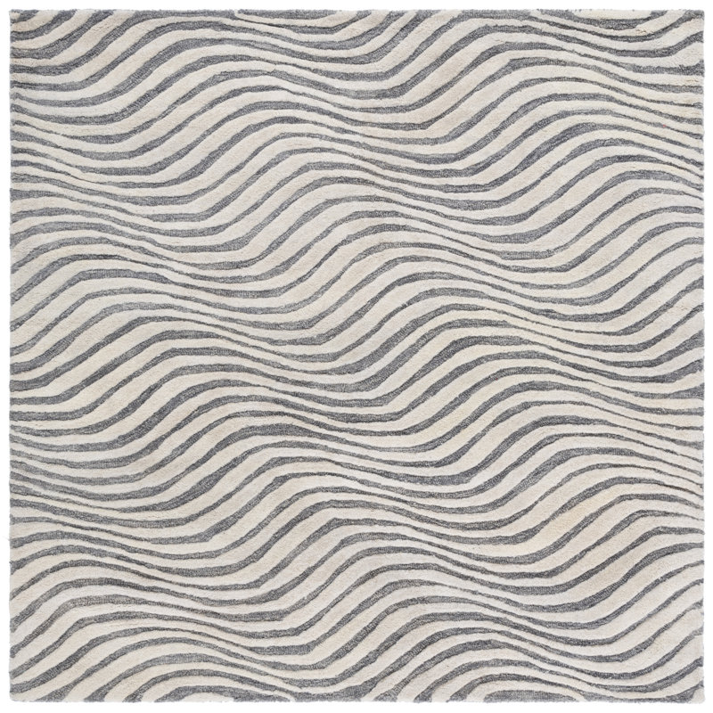 Ebony 707 Hand Tufted Wool/Cotton Abstract Rug in Gray/Ivory, Square 6'