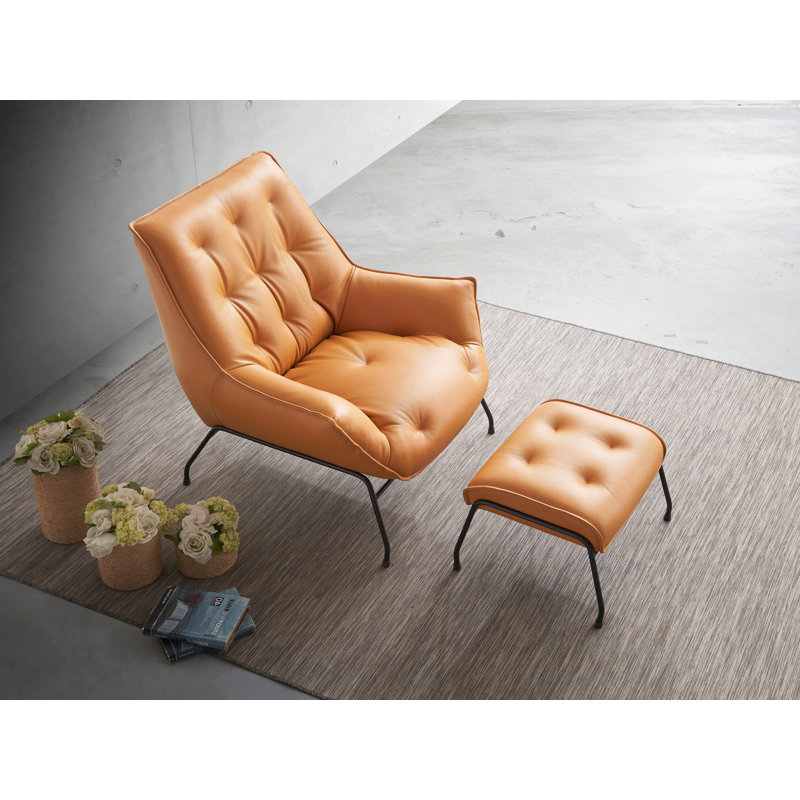Fauteuil d'appoint et repose-pieds en cuir fleur, Orange