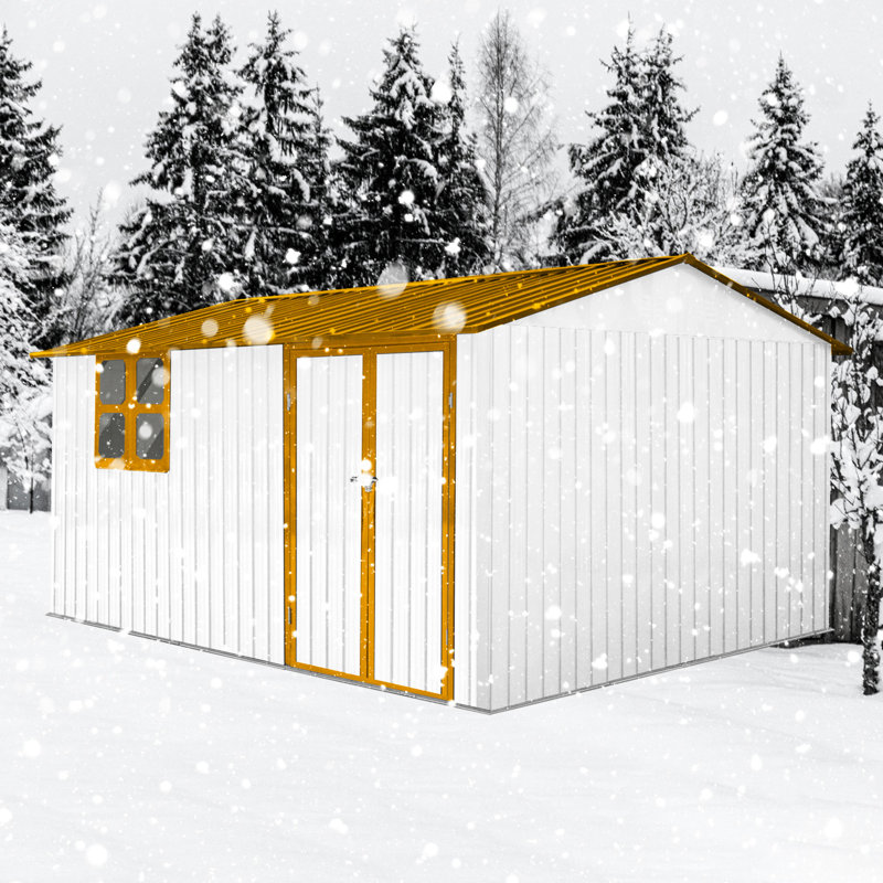 Abri de jardin en métal 10 pi x 12 pi - Construction solide, toit imperméable, rangement pour portes et fenêtres verrouillables pour l'extérieur, avec évent