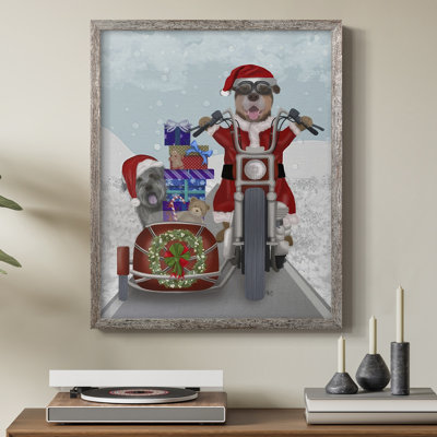 «Christmas Mutts Christmas Chopper», reproduction encadrée - bois massif