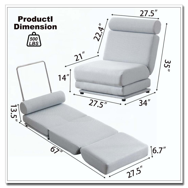 Canapé-lit simple pliable avec coussin, canapé-lit pliable portatif, Gris clair