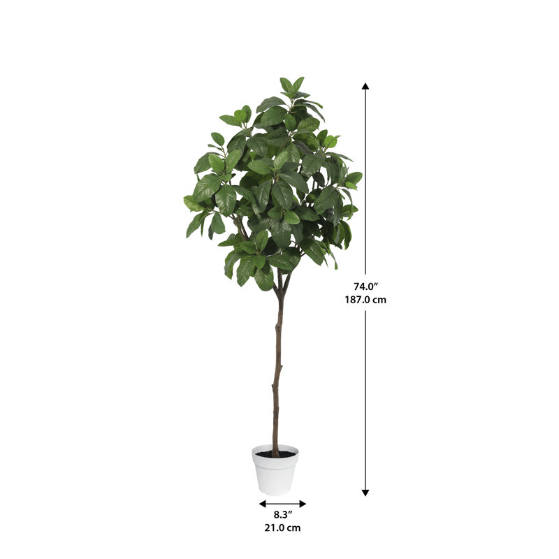 Algreen 74" Faux Magnolia Tree in White Decorative Planter