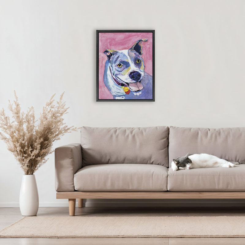 Cadre flottant Happy Dog Expression, design par Tatiana Roberts, Cadre flottant noir de jais, H 21 po x l 17 po