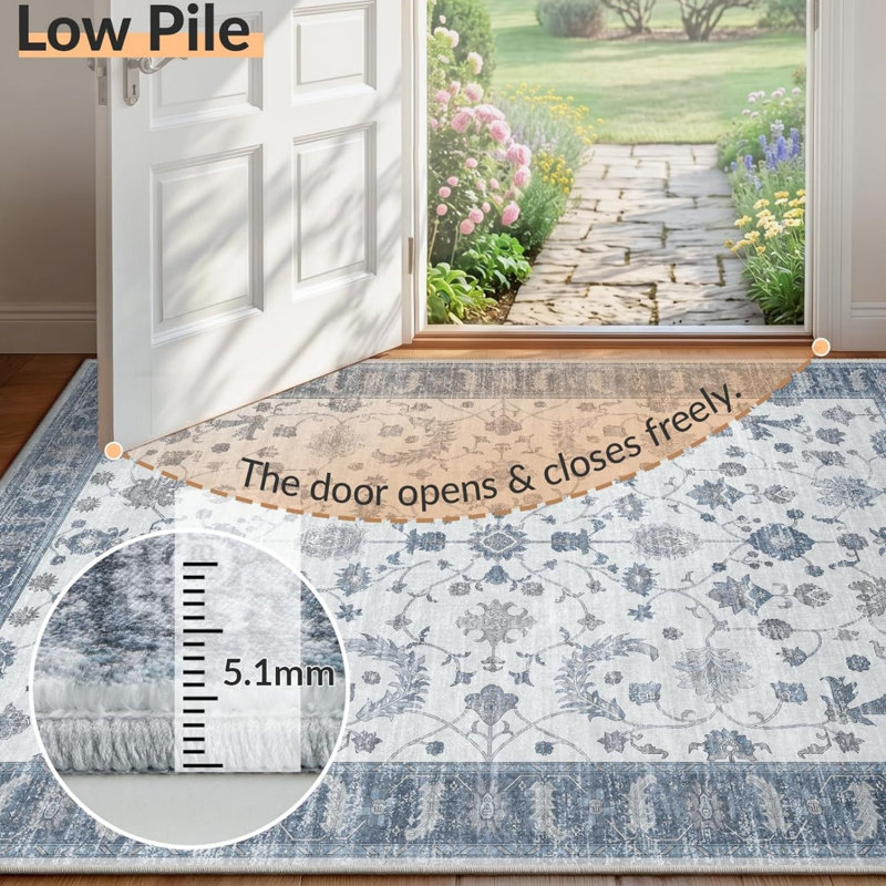 Rectangle 90 cm x 150 cm Vintage Look Area Rug, Blue