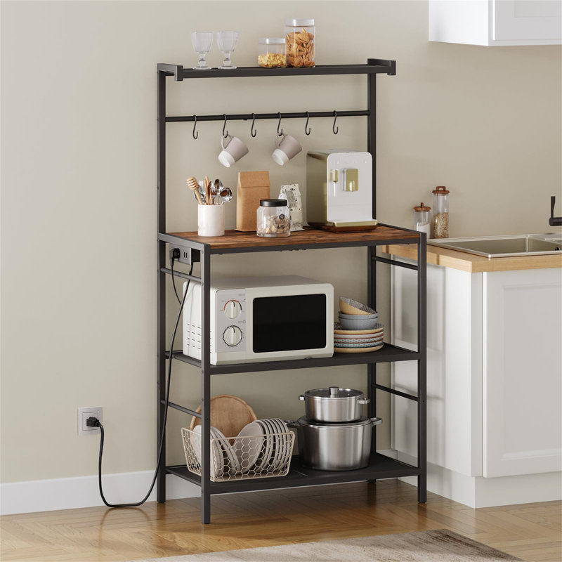 Bakers Rack with Charging Station, Kitchen Microwave Stand