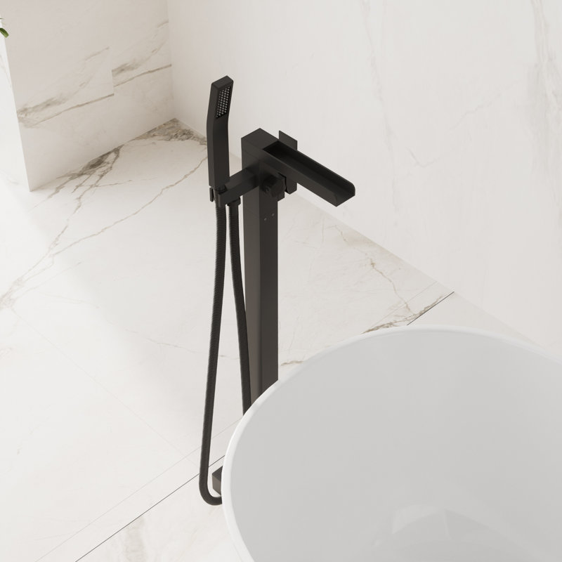 Bec de baignoire au sol avec inverseur et douchette, Noir mat