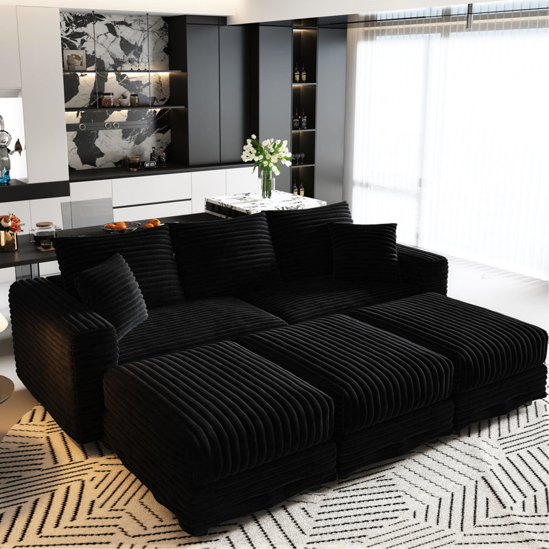 82,7 po à 3 places en velours côtelé noir, convertible en méridienne, structure, éponge haute densité, canapé-lit en velours côtelé Ottomans, coussins confortables, support stable, assemblage facile, amovible